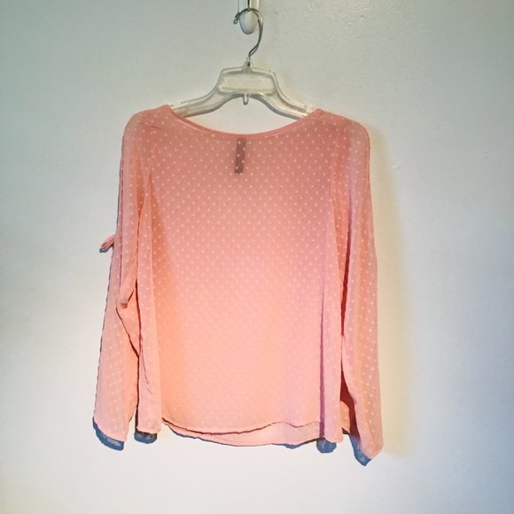 Up All Night Pink Clip Dot Blouse With Cut Out Sleeves - Picture 6 of 10